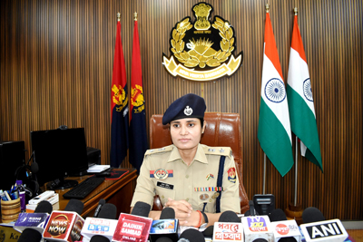 Traffic SP holds a press conference at Traffic Bhawan in Agartala on September 25.