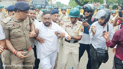 Water cannons were used to disperse the agitators of Tripura Pradesh Youth Congress protesting against paper leaks at Agartala on June 15.