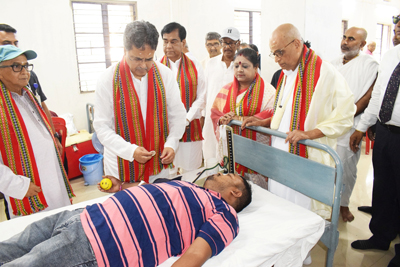 Tripura Chief Minister Dr Manik Saha attended a blood donation camp, organised by Mahanam Angan temple of  Banamalipur in Agartala on September 14.