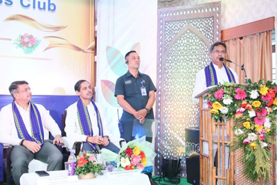 Tripura Chief Minister Dr Manik Saha inaugurates the lift at Agartala Press Club in Agartala on August 15.