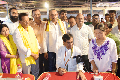 Mayor of Agartala Municipal Corporation (AMC) Dipak Majumder attended a health and eye camp at Lake Chowmuhani Bazar in Agartala on May 23.