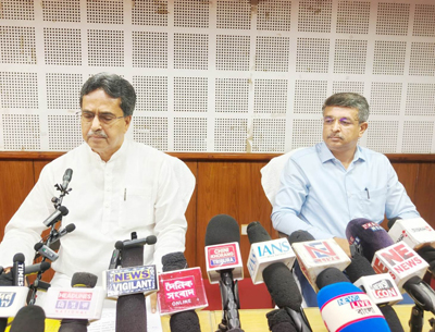 Chief Minister Dr Manik Saha addresses a press conference at the Civil Secretariat on October 13. 