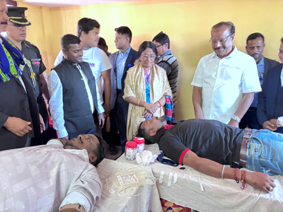 Governor Indrasena Reddy Nallu attended a blood donation camp organised by Santi Sangha at Charipara area of Agartala on February 3.