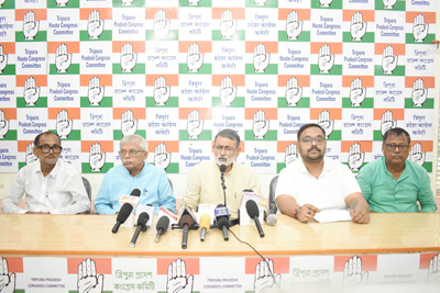 Tripura Pradesh Congress president Ashish Kumar Saha addressed a press conference at Congress Bhavan in Agartala on October 7.