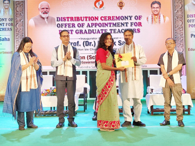 Chief Minister Dr Manik Saha distributed offers among newly selected PGT teachers during a programme held at Rabindra Satabarshiki Bhavan in Agartala on May 14.