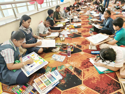 Children participate in a Sit and Draw Competition held at RS Bhawan in Agartala on February 26. 