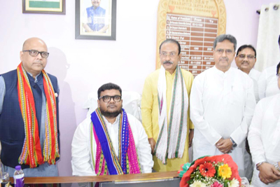 BJP new state president Abhishek Deb Roy assumes charges at party headquarters in Agartala on May 29