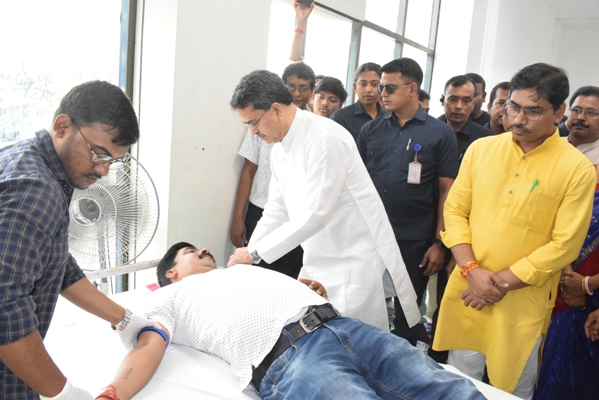 Chief Minister Dr Manik Saha attended a blood donation camp organized by BJP SC Morcha at Muktadhara auditorium in Agartala on October 4.