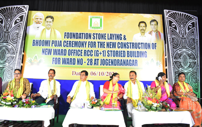 Mayor of Agartala Municipal Corporation (AMC) Dipak Majumder attended Bhumi Pujan ceremony of new building of ward number 28 office at Jogendranagar area of the city on October 6.