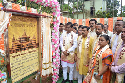 Mayor of Agartala Municipal Corporation (AMC) Dipak Majumder launches Puja theme of Bharat Ratna Sangha at Ushabazar, near Agartala airport on September 4.