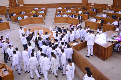 Tripura Legislative Assembly on August 31 witnessed uproarious scenes and heated exchanges for the third day over the death of state Director General of Police (DGP) Anurag Dhankar, whose body was found under mysterious circumstances in the washroom attached to his official chamber at the state police headquarters here on July 20.