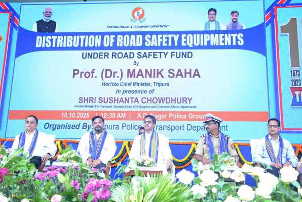 Chief Minister Dr Manik Saha inaugurated a road safety equipment distribution programme at AD Nagar Police Ground in Agartala on October 10.