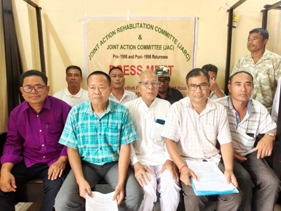 Joint Action Rehabilitation Committee announces road blockade for an indefinite period from June 28 during a press meet in Agartala on June 17.