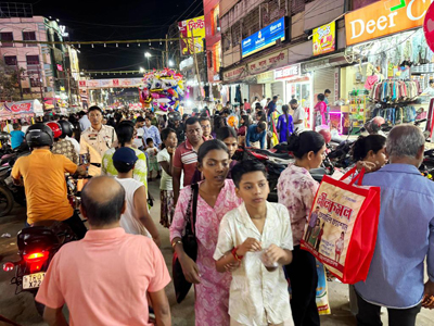 Huge crowds throng markets in Agartala for Durga Puja shopping on the evening of October 12.