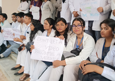 Resident doctors organised a sit in demonstration at GB hospital in Agartala on October 5 in support of their demands.