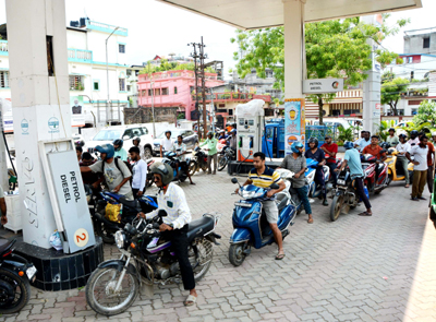 Long queues of motorbike riders with their vehicles were noticed in front of petrol pumps across Agartala on May 15.