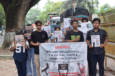 A group of students staged a protest at Agartala on August 27 against the PRTC withdrawal rule by the state government.