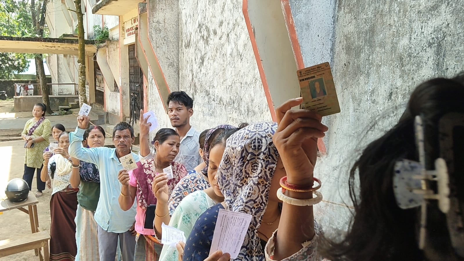 large number voters standing in long queues to cast their votes in the elections for the Village Committee (VC) of Autonomous District Council (ADC), which was by and large peaceful and fare on September 28.