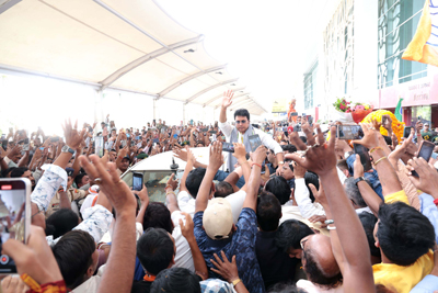 Former Tripura Chief Minister and West Bengal elections co-in-charge of BJP, Biplab Kumar Deb was accorded a rousing welcome at MBB Airport in Agartala on May 5 after landslide victory of the party.