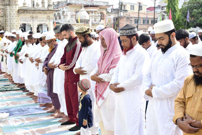 Pious Muslim offers prayers during the celebration of  Eid ul-Adha or Bakrid at  a Mosque in Agartala on May 28 morning.
