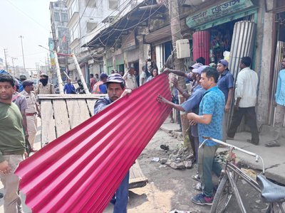 Agartala Municipal Corporation (AMC) undertakes eviction drive at MG Bazar area on February 10.