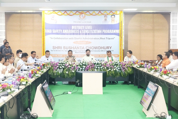 Transport Minister Sushanta Chowdhury attended a road safety awareness event at State Guest House in Agartala on September 22.