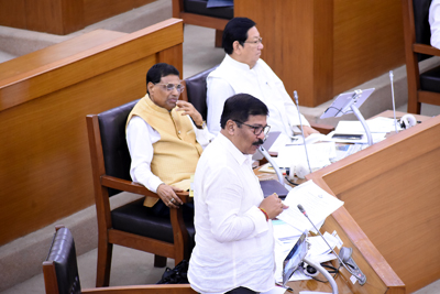 Congress MLA Sudip Roy Barman addresses the state assembly during the budget session on March 20.