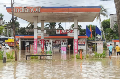After heavy rainfall lashed major parts of Tripura under the influence of heavy Monsoon rain, worsening the flood situation in several places including adjoining areas of river Howrah in Agartala on August 23.