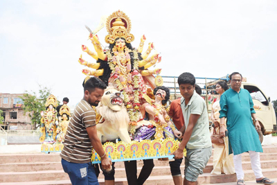 Immersion of Goddess Basanti being held at Dashamighat in Agartala on March 28 .
