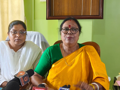Tripura Commission for Women (TCW) chairperson Jharna Debbarma addresses a press conference at Agartala on July 28.