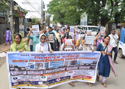TET qualified aspirants stage a protest in front of CM residence in Agartala on August 10 demanding their jobs.