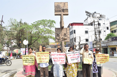 SUCI organised a protest at Paradise Chowmuhani area of Agartala on March 5.