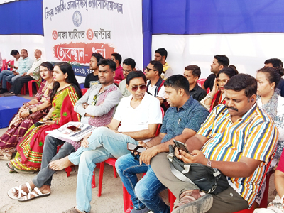 Tripura Working Journalists Association holds a sit-in demonstration in Agartala on October 1.