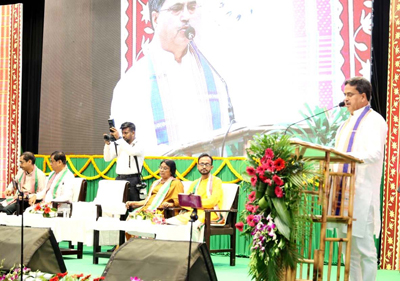 Chief Minister Dr Manik Saha attends the state-level observance of birth anniversary of Pandit Deendayal Upadhyaya at Muktadhara Auditorium in Agartala on September 25.