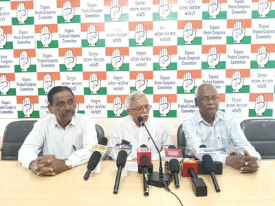 Congress spokesperson Prabir Chakraborty addressed a press conference at Congress Bhavan in Agartala on April 7.