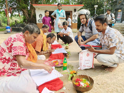 On the auspicious occasion of Akshay Tritiya, traders get their ledger books sanctified at the Laxmi Narayan Bari temple in Agartala on April 20.