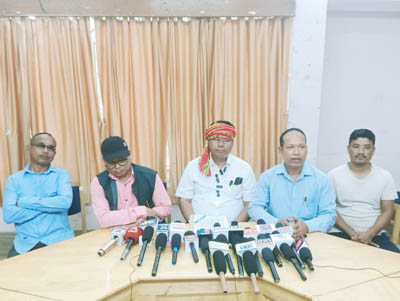 Surrendered Militants of NLFT and ATTF addressed a press conference at Agartala Press Club on June 8 to announce 72-hours road and rail blockade in support of their rehabilitation package.