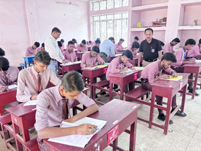Students appear for the Madhyamik Examination conducted by the Tripura Board of Secondary Education, which commenced across the state on February 26. 