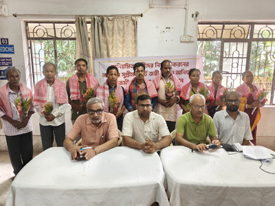 Senior advocate and human rights activist Puroshuttam Roy Barman attended a convention of irregular employees in Agartala on May 23.