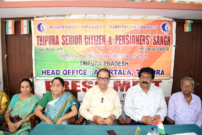 Pensioners Sangha leaders addressed a  press conference at Gandhighat office in Agartala on March 13 .