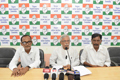 Tripura Pradesh Congress leaders addressed a press conference at Congress Bhavan in Agartala on July 7.