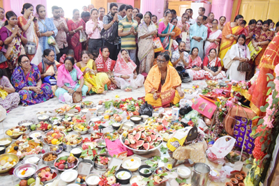 Devotees gather at Durga Bari temple in Agartala as Manasa Puja rituals begin on August 18.