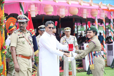 Chief Minister Dr Manik Saha awarded security forces with a police medal for meritorious services during the celebrations of 80th Independence Day ceremonial parade at Assam Rifles ground on August 15.