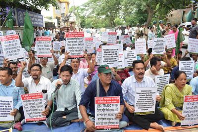 Tribal Youth Federation, an arm of CPIM, organised sit -in demonstration at Circuit House area in Agartala on July 3 in support of their demands.