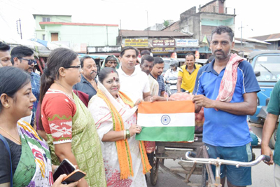 BJP Sadar district president distributed the National Flag at Agartala on August 13.