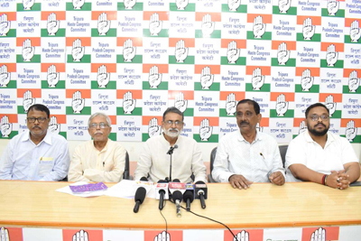 Tripura Pradesh Congress president Ashish Kumar Saha addressed a press conference at Congress Bhavan in Agartala on June 26.