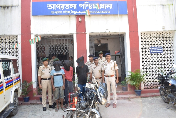 Three thieves were arrested along with a stolen motorbike by the West Agartala police station on August 22.