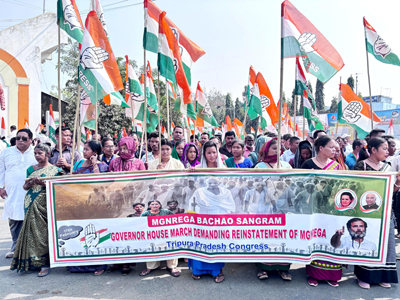 Congress organised Lok Bhavan Abhiyan at Agartala on February 17 to restore MGNREGA.