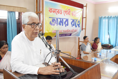 Former Tripura Chief Minister Manik Sarkar addressing a memorial meeting to pay tribute to former MLA Gouri Bhattacharjee in Agartala on August 11.