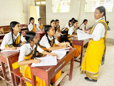Senior students conduct classes for juniors to mark Teacher Day at Netaji School in Agartala on September 3.